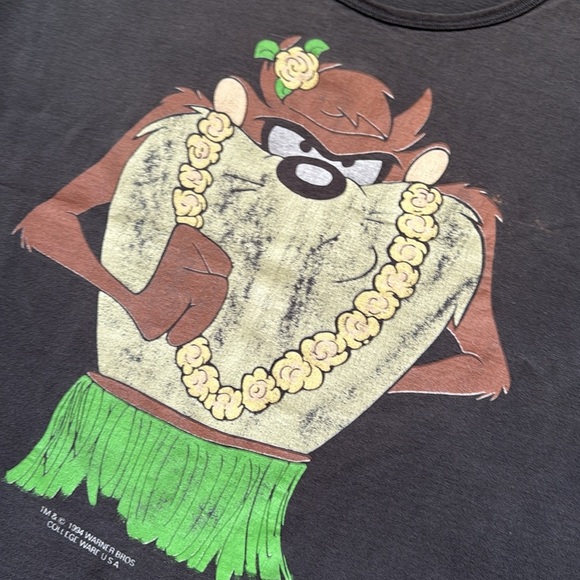 Vintage Tasmanian Devil Taz Hula Hawaiian Print Graphic Sleeveless Shirt Tank - Picture 4 of 7